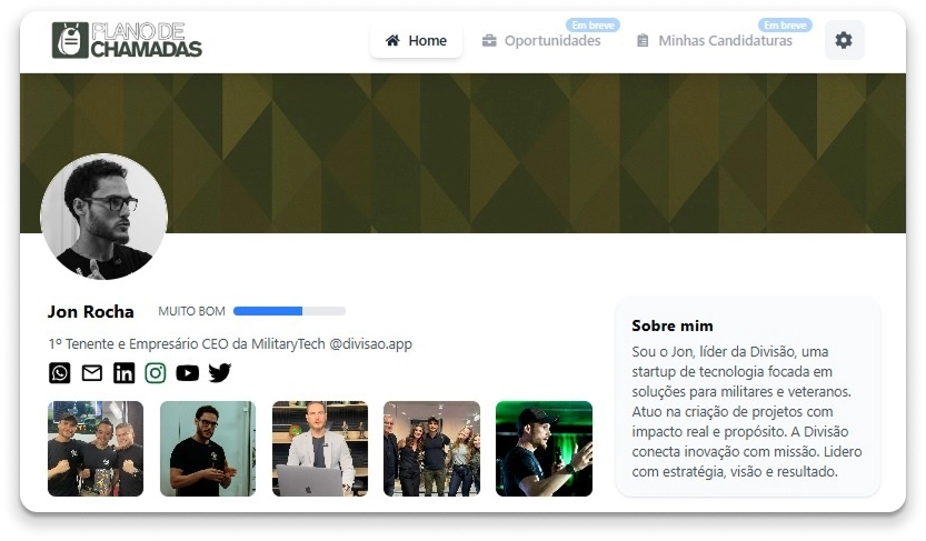 Tela "Meu perfil" da plataforma Plano de Chamadas